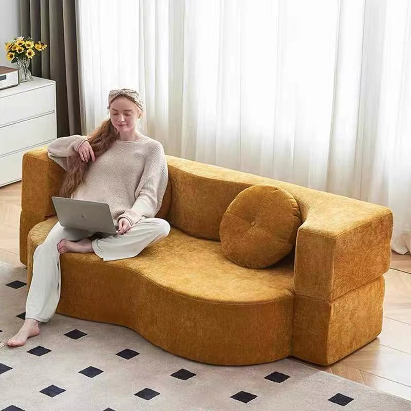 Vacuum Compression Sofa, Pure Sponge, Fully Removable and Washable Retro Style, Double Occupancy Foldable Modular Sofa Bed