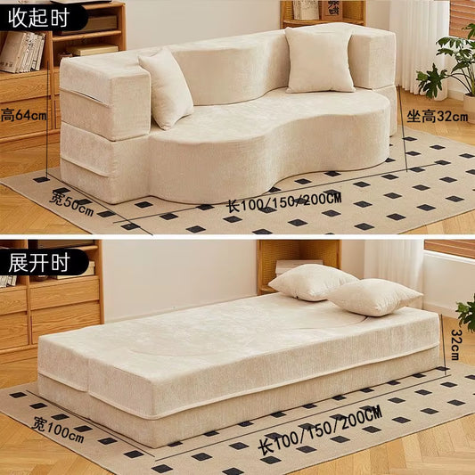 Vacuum Compression Sofa, Pure Sponge, Fully Removable and Washable Retro Style, Double Occupancy Foldable Modular Sofa Bed