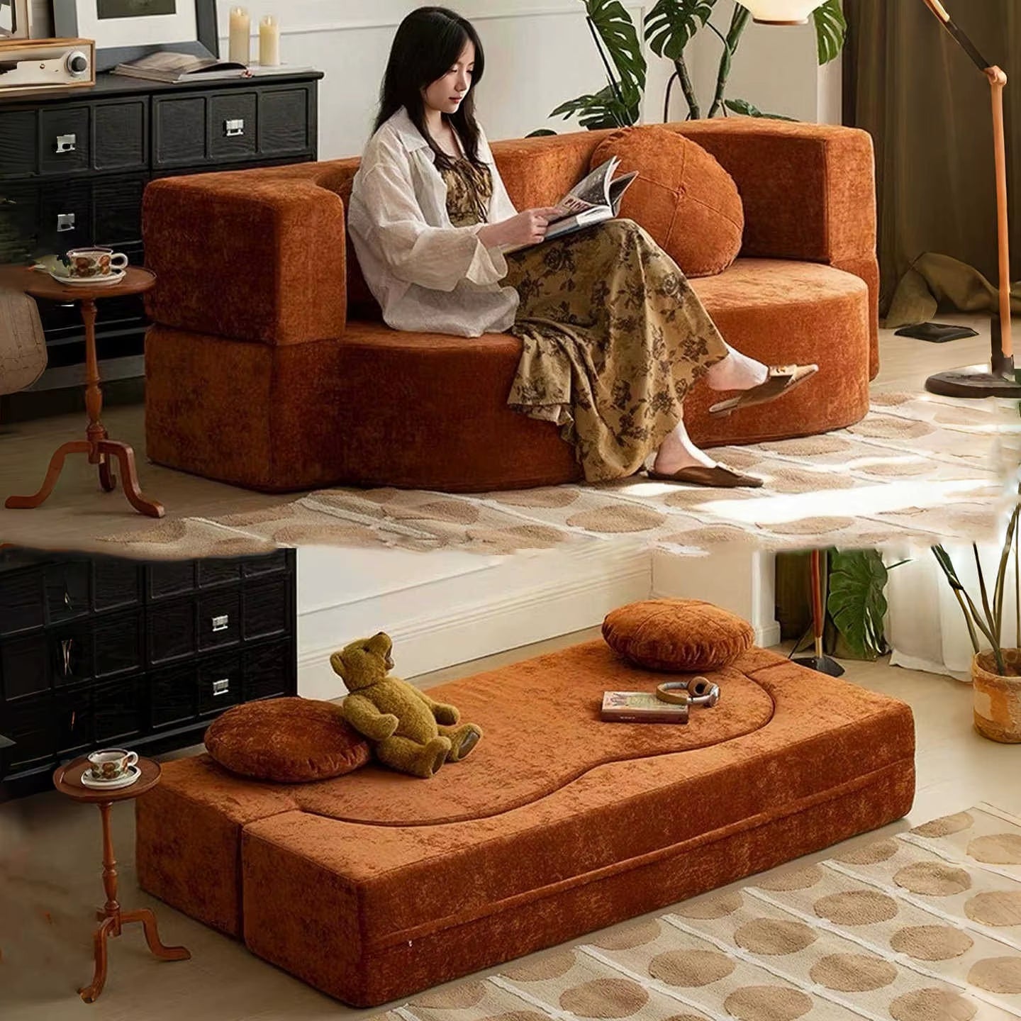 Vacuum Compression Sofa, Pure Sponge, Fully Removable and Washable Retro Style, Double Occupancy Foldable Modular Sofa Bed