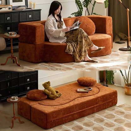 Vacuum Compression Sofa, Pure Sponge, Fully Removable and Washable Retro Style, Double Occupancy Foldable Modular Sofa Bed