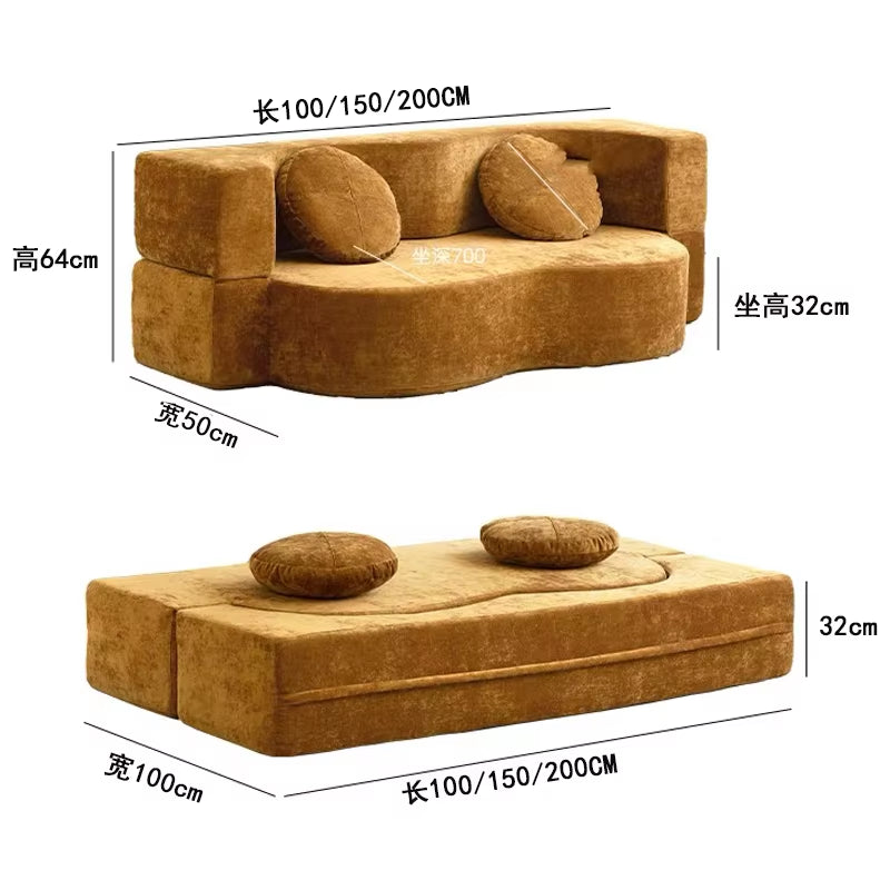 Vacuum Compression Sofa, Pure Sponge, Fully Removable and Washable Retro Style, Double Occupancy Foldable Modular Sofa Bed