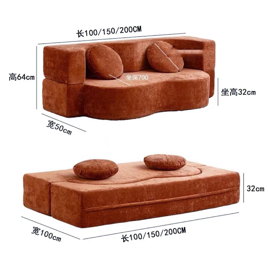 Vacuum Compression Sofa, Pure Sponge, Fully Removable and Washable Retro Style, Double Occupancy Foldable Modular Sofa Bed