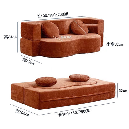 Vacuum Compression Sofa, Pure Sponge, Fully Removable and Washable Retro Style, Double Occupancy Foldable Modular Sofa Bed