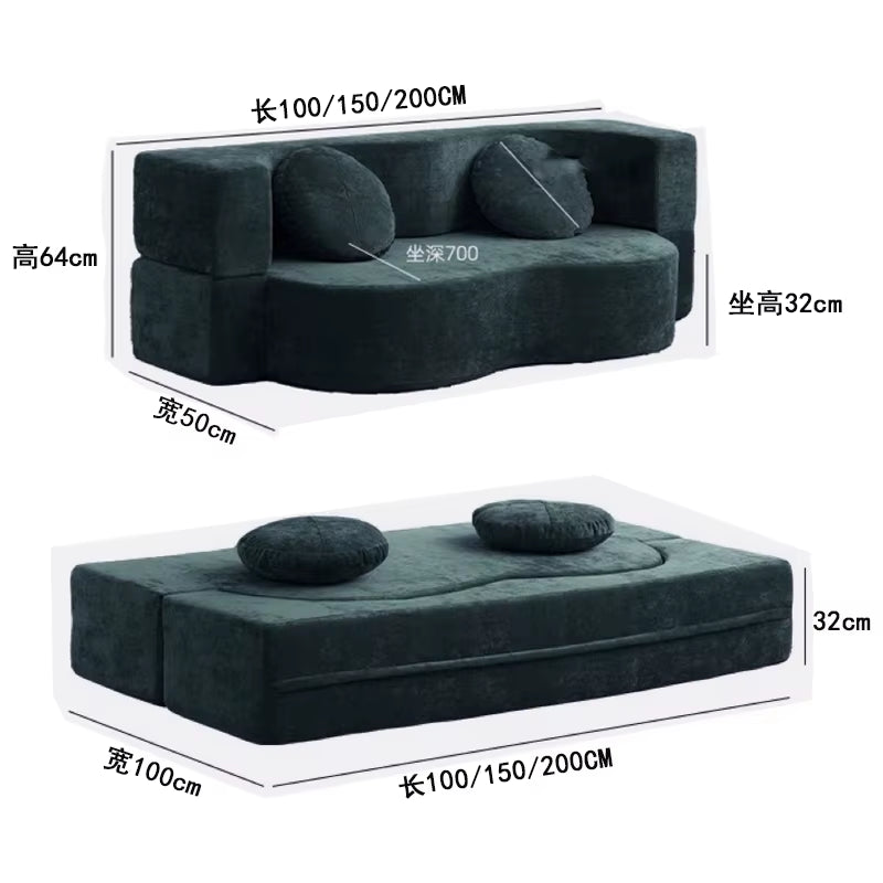Vacuum Compression Sofa, Pure Sponge, Fully Removable and Washable Retro Style, Double Occupancy Foldable Modular Sofa Bed